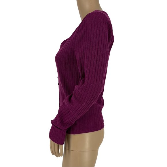 Maeve by Anthropologie Meryl plum metallic cardigan sweater M purple long sleeve - Picture 6 of 10